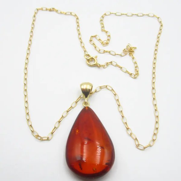 Bursztyn w srebrze złoconym - naszyjnik