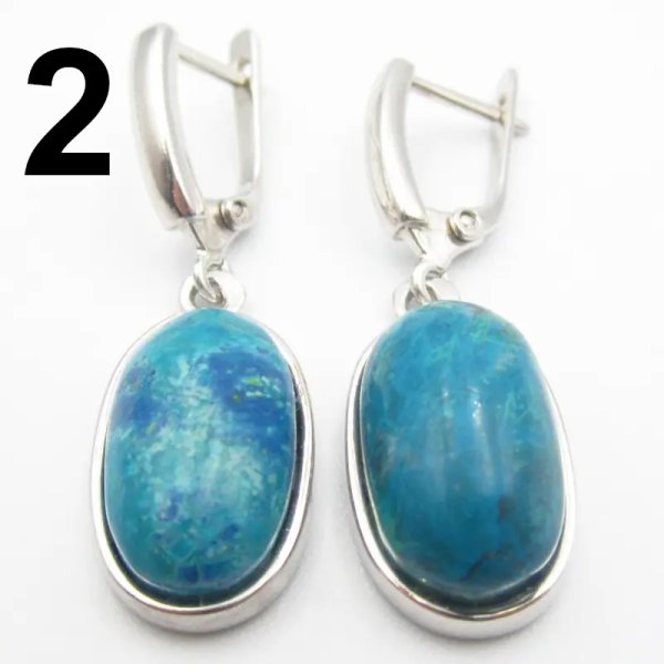 Chryzokola i srebro rodowane - kolczyki owale (para)