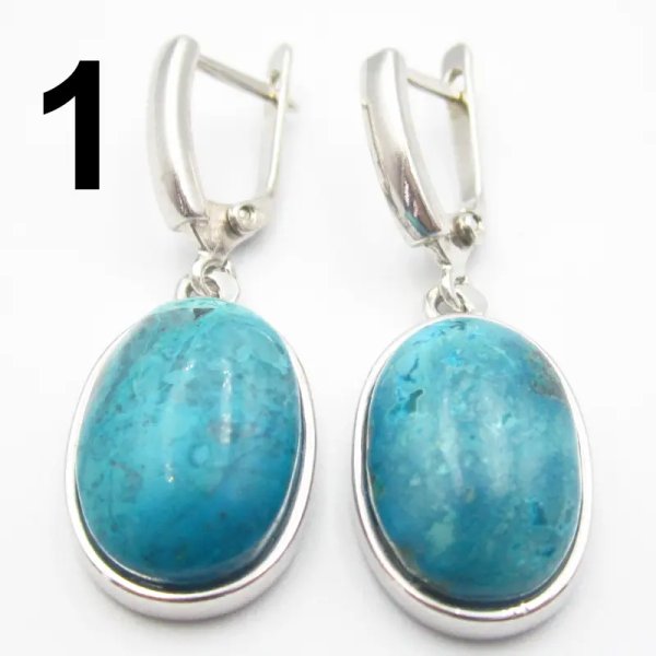 Chryzokola i srebro rodowane - kolczyki owale (para)