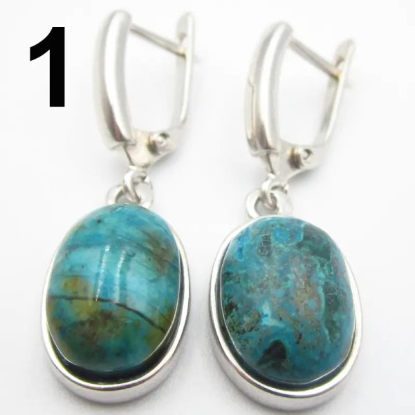 Chryzokola i srebro rodowane - kolczyki owale (para)