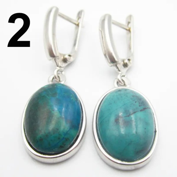 Chryzokola i srebro rodowane - kolczyki owale (para)