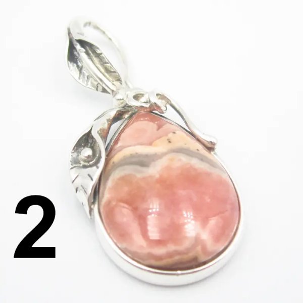 Rodochrozyt i srebro oksydowane - wisiorek łza z liściem (różne kamienie)