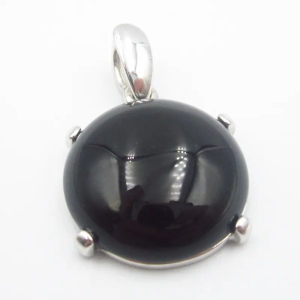 Onyks i srebro rodowane - wisiorek okrągły