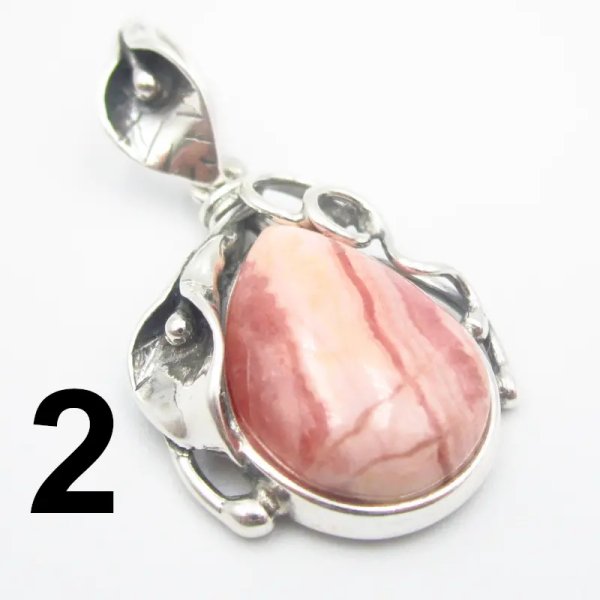 Rodochrozyt i srebro oksydowane - zawieszka łza z liściem (różne kamienie)