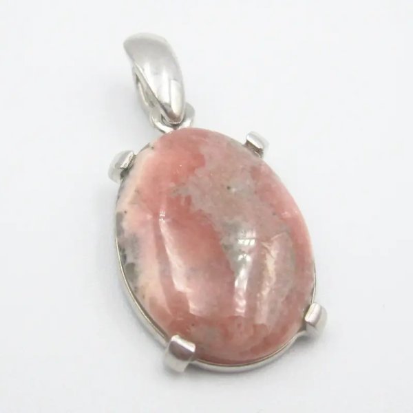 Rodochrozyt i srebro rodowane - wisiorek owal
