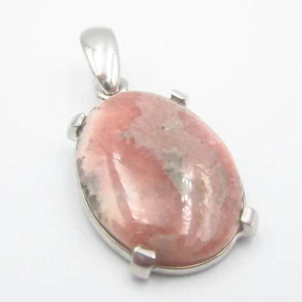 Rodochrozyt i srebro rodowane - wisiorek owal