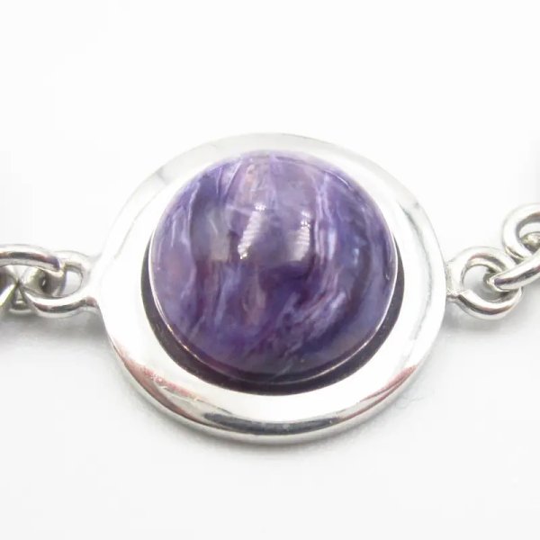 Czaroit i srebro rodowane - bransoleta koła