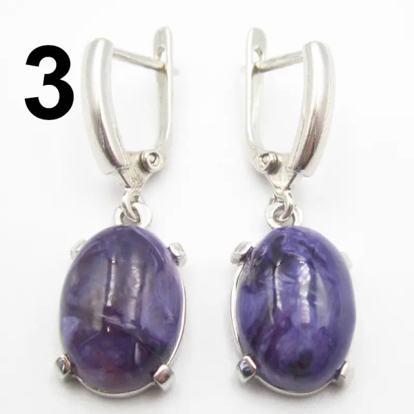 Czaroit i srebro rodowane - kolczyki owale (para) (różne kamienie do wyboru)