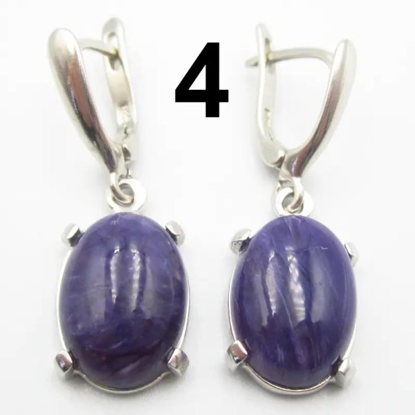 Czaroit i srebro rodowane - kolczyki owale (para) (różne kamienie do wyboru)