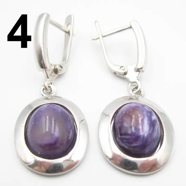 Czaroit i srebro rodowane - kolczyki owale (para) (różne kamienie do wyboru)