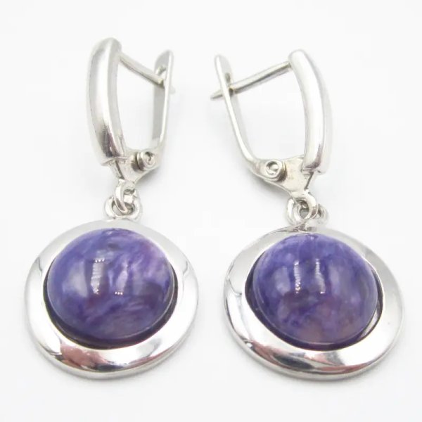 Czaroit i srebro rodowane - kolczyki okrągłe (para) (różne kamienie do wyboru)