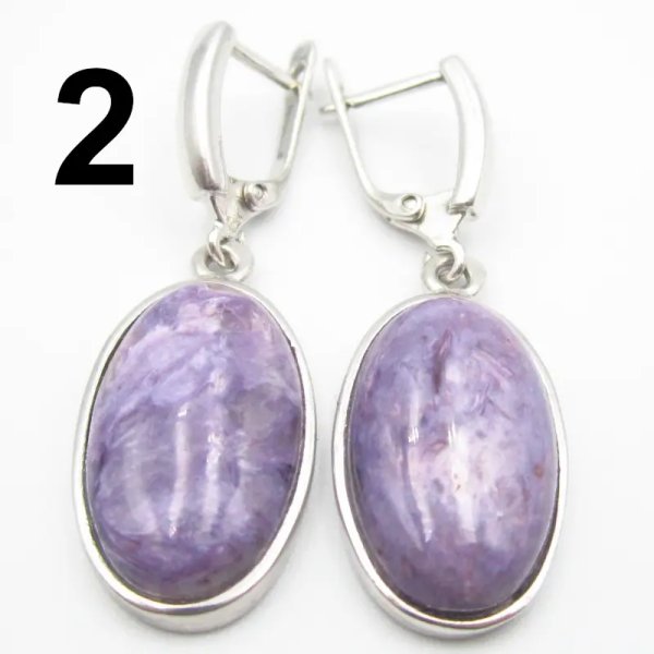 Czaroit i srebro rodowane - kolczyki owale (para) (różne kamienie do wyboru)