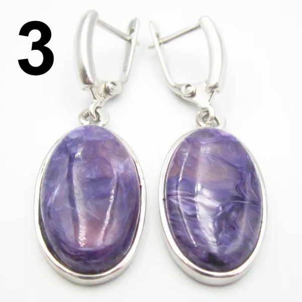 Czaroit i srebro rodowane - kolczyki owale (para) (różne kamienie do wyboru)