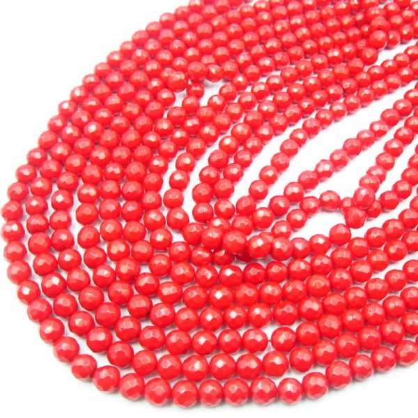 Koral czerwony fasetowane kulki 6,5 mm (sznur)