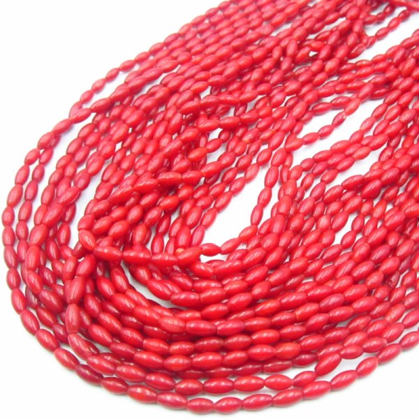 Koral czerwony ryż 6x3 mm – sznur ok. 38 cm