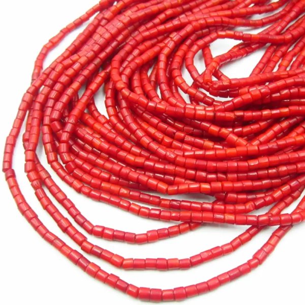 Koral czerwony walce 3x3 mm – sznur ok. 38 cm