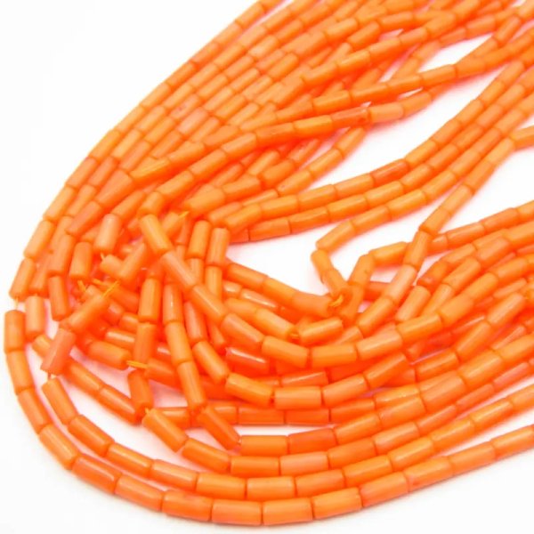 Koral łososiowy tulejki 7x3 mm – sznur ok. 38 cm