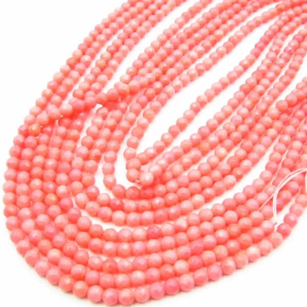 Koral różowy fasetowane kulki 3mm – sznur ok. 38 cm