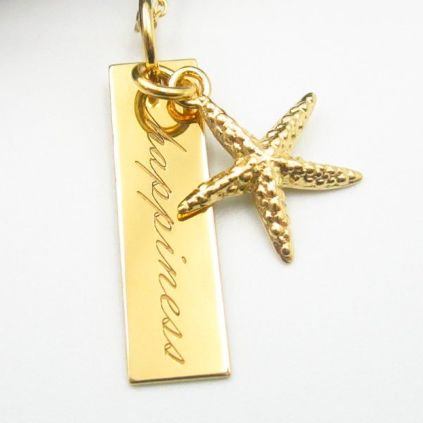 Srebro Ag złocone - blaszka z napisem happiness  25x7mm (grubość 0,55mm lub 1mm) 