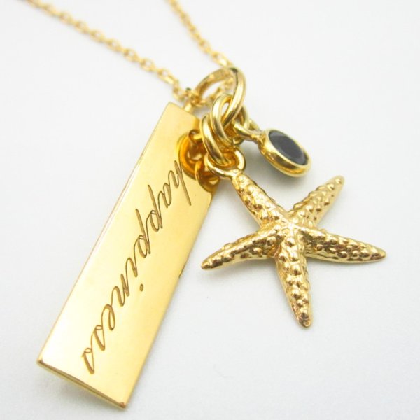 Srebro Ag złocone - blaszka z napisem happiness  25x7mm (grubość 0,55mm lub 1mm) 