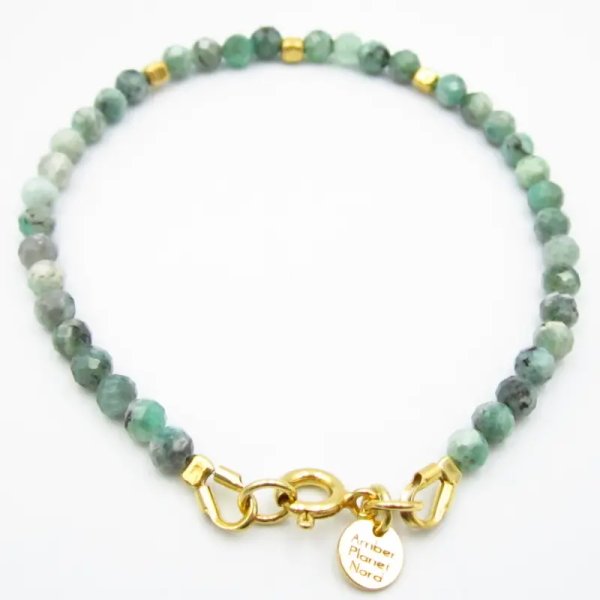 Szmaragd fasetowany i srebro złocone - bransoletka 17,5 cm