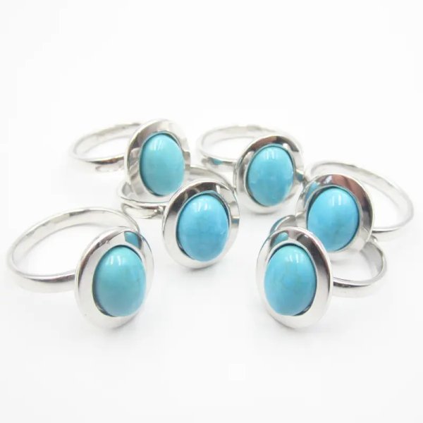 Turkus i srebro rodowane - pierścionek owal (rozmiar 15 lub 16 ) z regulacją