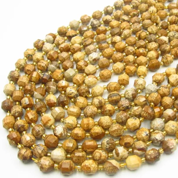 Agat obrazkowy - fasetowane kulki 8 mm (sznur)