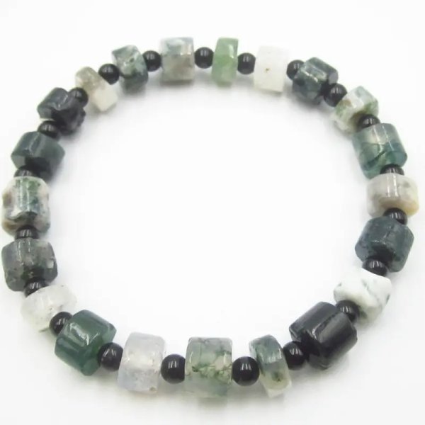 Agat Zielony z Onyksem - bransoletka 18 cm