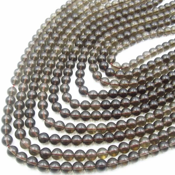 Kwarc dymny kulka 6 mm – sznur ok. 38 cm