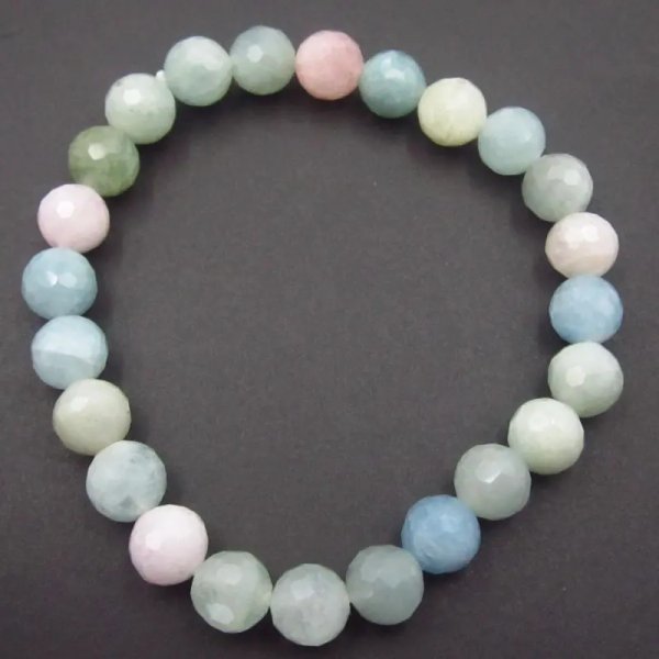 Morganit Fasetowane kulki - bransoletka 18,5-19 cm