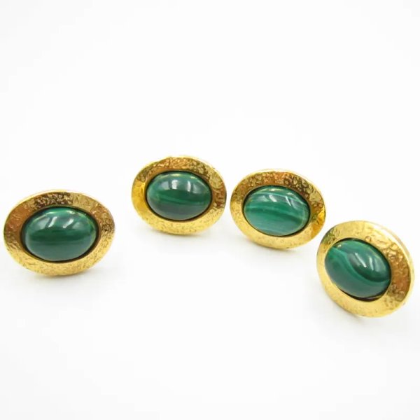 Malachit i młotkowane srebro złocone - kolczyki sztyfty owale (para)