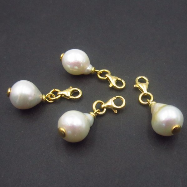 Srebro Ag Złocone - zawieszka charms biała Perła nieregularna