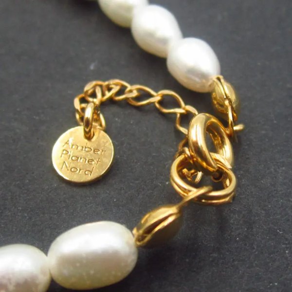 Perły Naturalne białe, Amazonit i srebro złocone - bransoletka regulowana