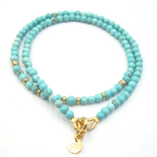 Turkus kulki i srebro złocone - naszyjnik 41,5 cm