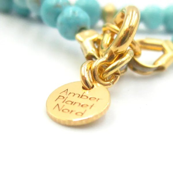 Turkus kulki i srebro złocone - naszyjnik 41,5 cm