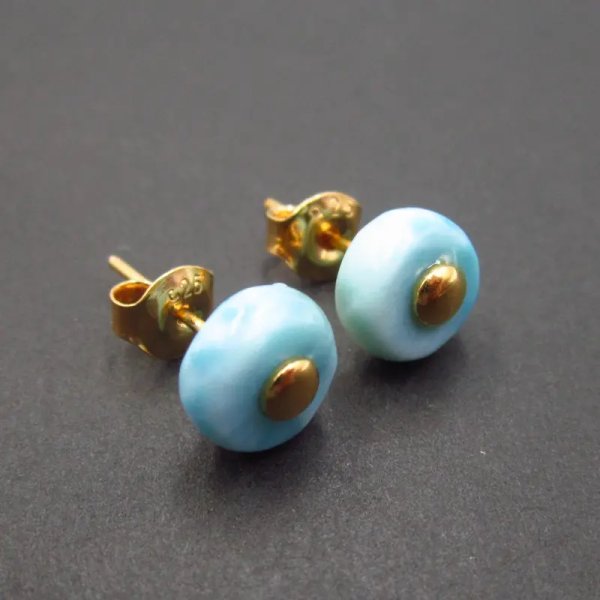 Larimar w srebrze złoconym - kolczyki sztyfty