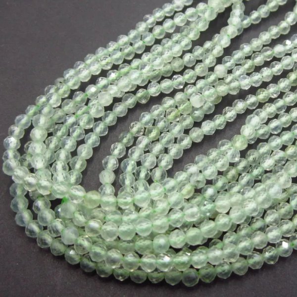 Prehnit fasetowane kulki 3 mm – sznur ok. 38 cm