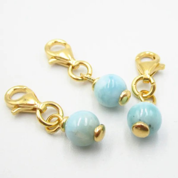 Srebro Ag złocone - zawieszka charms Larimar 6 mm 