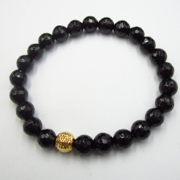 Turmalin Czarny fasetowany i srebro złocone - bransoleta 18,5cm