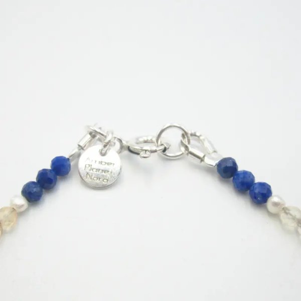 Lapis Lazuli, Cytryn, Perła, Turmalin Rubelit i srebro - bransoletka 18 cm