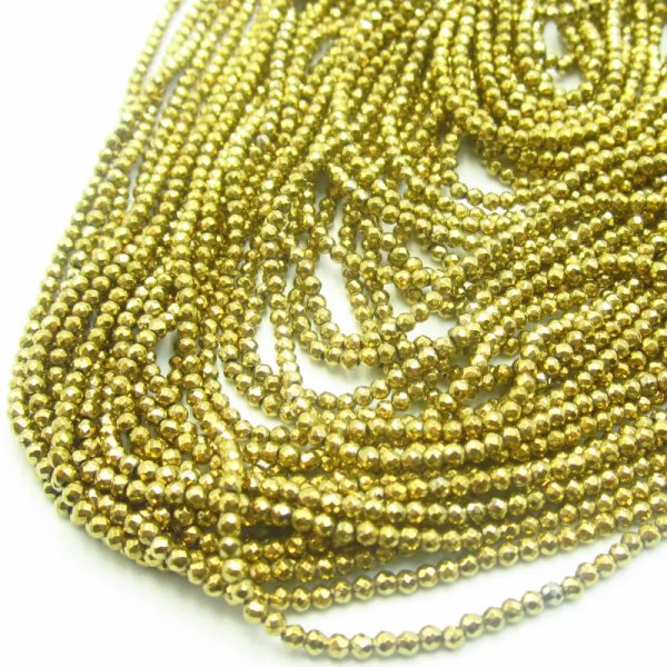 Hematyt kulka 2mm fasetowana - kolor złoty (sznur) (różne odcienie do wyboru)