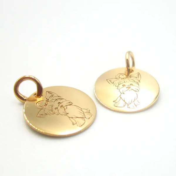 Srebro Ag złocone - zawieszka blaszka z psem Yorkiem 12mm