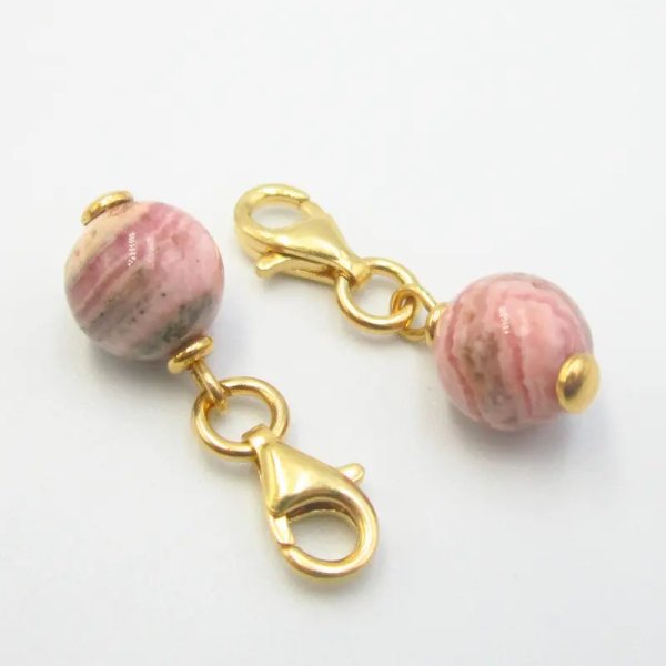 Srebro Ag Złocone - zawieszka charms Rodochrozyt 8 mm 