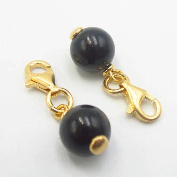 Srebro Ag złocone - zawieszka charms Turmalin Czarny 8 mm 