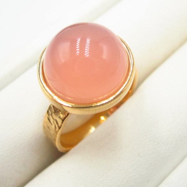 Agat różowy w srebrze złoconym - pierścionek (Rozmiary Jubilerskie 15, 16, 17) z regulacją