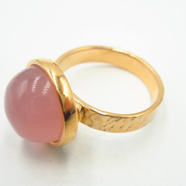 Agat różowy w srebrze złoconym - pierścionek (Rozmiary Jubilerskie 15, 16, 17) z regulacją