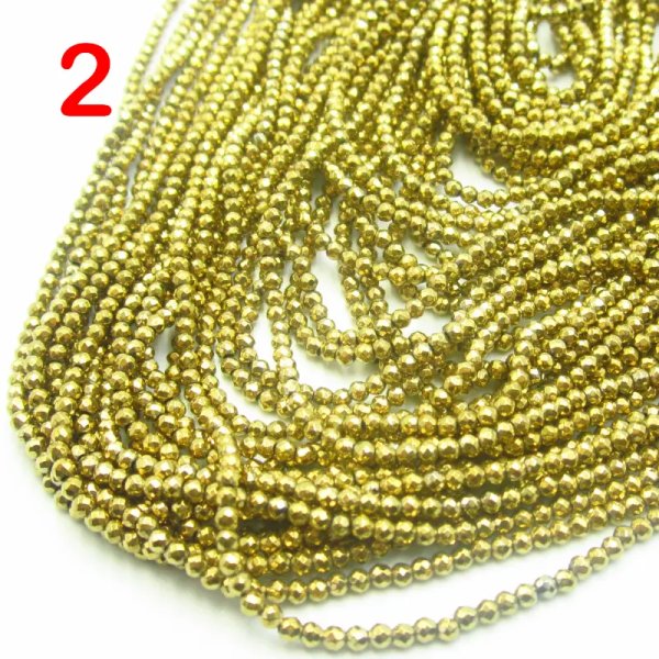Hematyt kulka 2mm fasetowana - kolor złoty (sznur) (różne odcienie do wyboru)