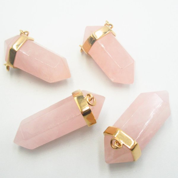 Zawieszka sopel Kwarc Różowy  w okuciu - srebro złocone