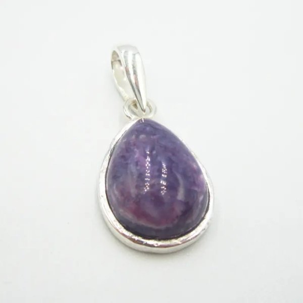 Czaroit i srebro młotkowane - zawieszka łza