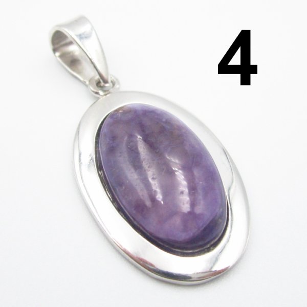 Czaroit i srebro rodowane - zawieszka owal (różne kamienie do wyboru)